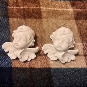 2 Cream Ceramic Angel figures for Christmas Tree Ornaments